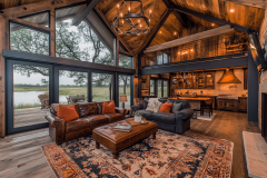 Stunning rustic barndominium with warm, cozy interiors.