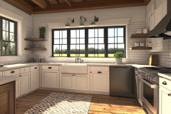 Stunning Farmhouse Barndominium Kitchen with Large Windows and White Cabinetry
