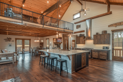 Expansive Barndominium Kitchen with Vaulted Ceilings and Open Loft