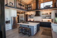 Stylish Barndominium Kitchen with Open Loft and Farmhouse Charm