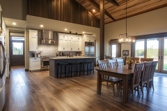 Stunning Barndominium Kitchen with Vaulted Ceilings and Open Dining Space