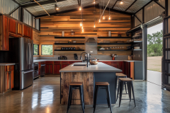 Rustic Industrial Barndominium Kitchen with Wood and Metal Accents