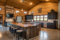 Barndominium Kitchen Ideas | Vaulted Wood Ceiling & Rustic Island