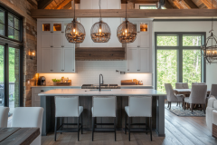 Barndominium Kitchen Ideas | White Cabinetry & Rustic Wood Beams