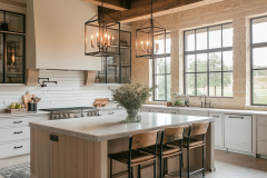 Barndominium Kitchen Ideas | White Cabinetry & Stone Accents
