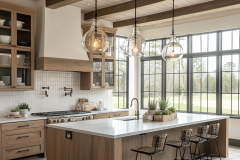 Barndominium Kitchen Ideas | Light Wood Cabinetry & Globe Pendant Lighting