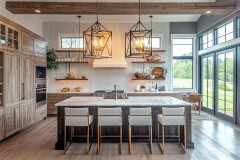 Barndominium Kitchen Ideas | Rustic Wood Cabinetry & Lantern Lighting