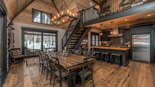 This cozy barndominium blends modern farmhouse charm with rustic elegance. Featuring vaulted ceilings, an open loft, and a spacious kitchen, it’s the perfect space for entertaining and relaxation.
